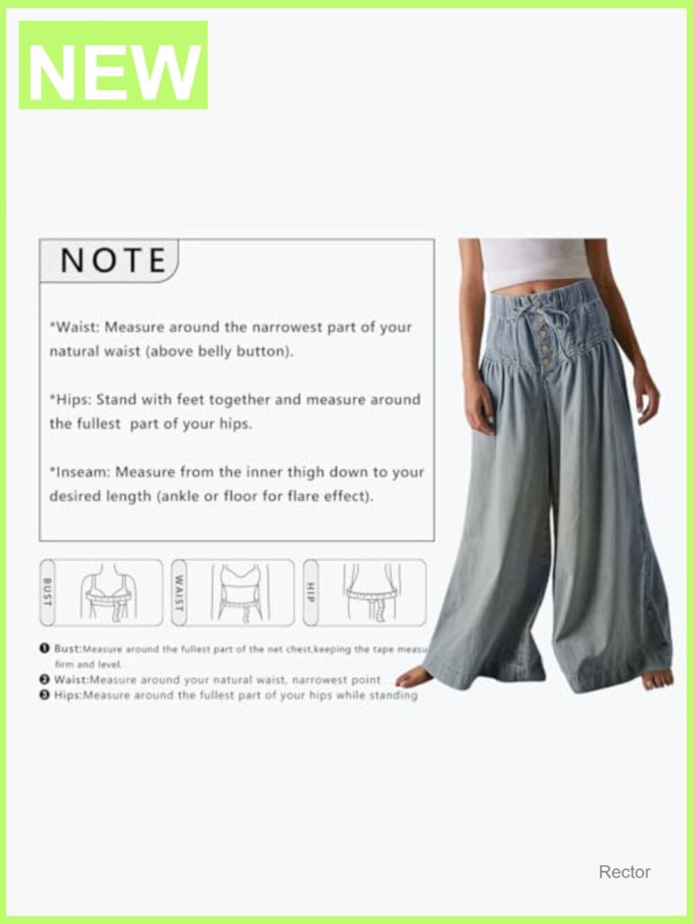 Baggy Wide Leg Denim Pants Drawstring Midi Waisted Flare Jeans Ruffle Pleated - Picture 6 of 7